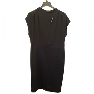 Express Black Sheath Midi Dress boat Neck Cap Sleeve Little Black Dress